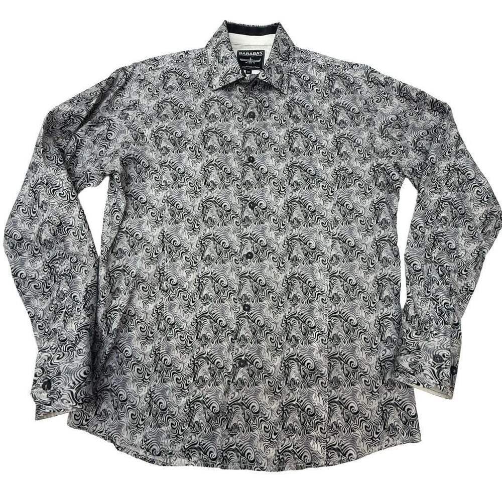 Barabas Men's Black and White Swirl Abstract Print Long Sleeve Button Up